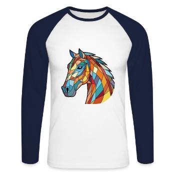 Pferd Buntes Aquarell Tier Haustier Illustration - Unisex Baseballshirt langarm - Weiß/Navy - Vorne - Nik (191cm)