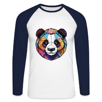 Panda Buntes Aquarell Tier Haustier Illustration - Unisex Baseballshirt langarm - Weiß/Navy - Vorne - Nik (191cm)