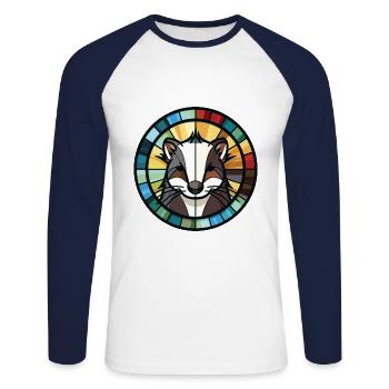 Skunk Aquarelle colorée Animal Animal Illustration - T-shirt baseball manches longues Homme - blanc/marine - Devant - Nik (191cm)