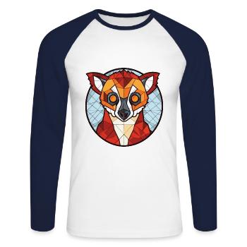Red Vari Lemur Coloré Aquarelle Animal Cartoon - T-shirt baseball manches longues Homme - blanc/marine - Devant - Nik (191cm)