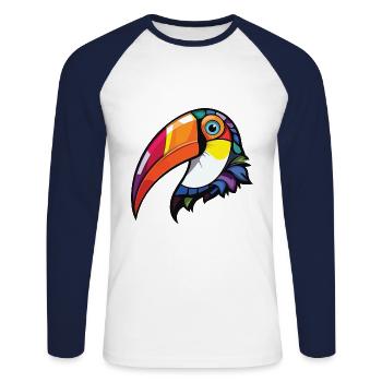 Toucan Tropical Bird Colorful Watercolor Animal - Unisex Long Sleeve Baseball T-Shirt - white/navy - Front - Nik (191cm)