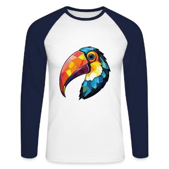 Toucan Aquarelle colorée Animal Animal Illustration - T-shirt baseball manches longues Homme - blanc/marine - Devant - Nik (191cm)