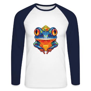 Tree Frog Colorful Watercolor Animal Illustration - Unisex Long Sleeve Baseball T-Shirt - white/navy - Front - Nik (191cm)