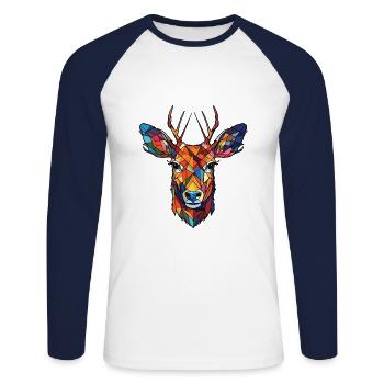 Sika Deer Aquarelle colorée Illustration d’animaux - T-shirt baseball manches longues Homme - blanc/marine - Devant - Nik (191cm)