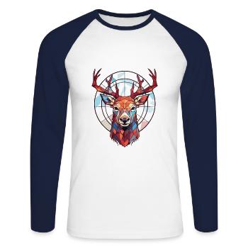 Red Deer Aquarelle colorée Illustration d’animaux - T-shirt baseball manches longues Homme - blanc/marine - Devant - Nik (191cm)