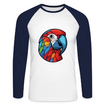 Perroquet Ara Aquarelle Coloré Animal Dessin animé - T-shirt baseball manches longues Homme - blanc/marine - Devant - Nik (191cm)