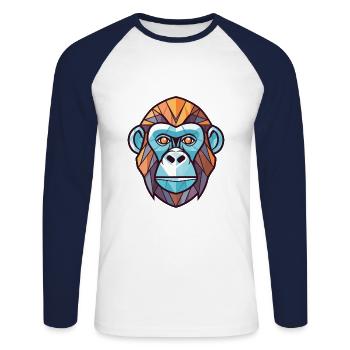 Monkey Gorilla Colorful Watercolor Animal Cartoon - Unisex Long Sleeve Baseball T-Shirt - white/navy - Front - Nik (191cm)