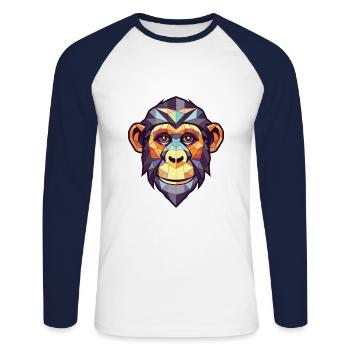 Affe Schimpanse Buntes Aquarell Tier Haustier - Unisex Baseballshirt langarm - Weiß/Navy - Vorne - Nik (191cm)