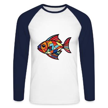 Fish Colorful Watercolor Animal Pet Illustration - Unisex Long Sleeve Baseball T-Shirt - white/navy - Front - Nik (191cm)