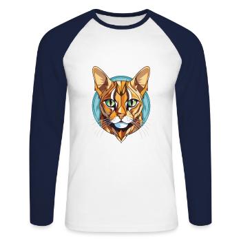 Bengalkatze Bunte Aquarell-Tierillustration - Unisex Baseballshirt langarm - Weiß/Navy - Vorne - Nik (191cm)