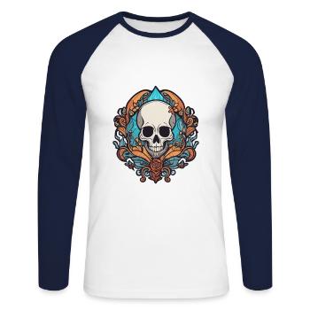 SkullOld - T-shirt baseball manches longues Homme - blanc/marine - Devant - Nik (191cm)