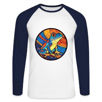 Frosch Buntes Aquarell Tier Haustier Illustration - Unisex Baseballshirt langarm - Weiß/Navy - Vorne - Nik (191cm)