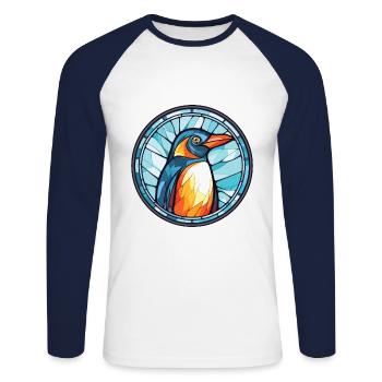 Penguin Colorful Watercolor Animal Illustration - Unisex Long Sleeve Baseball T-Shirt - white/navy - Front - Nik (191cm)