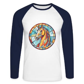 Pferd Buntes Aquarell Tier Haustier Illustration - Unisex Baseballshirt langarm - Weiß/Navy - Vorne - Nik (191cm)