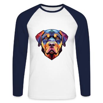 Rottweiler Hund Buntes Aquarell Tier Karikatur - Unisex Baseballshirt langarm - Weiß/Navy - Vorne - Nik (191cm)