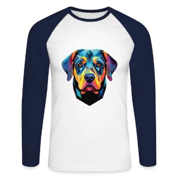 Rottweiler Hund Buntes Aquarell Tier Karikatur - Unisex Baseballshirt langarm - Weiß/Navy - Vorne - Nik (191cm)