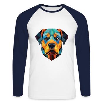 Rottweiler Hund Buntes Aquarell Tier Karikatur - Unisex Baseballshirt langarm - Weiß/Navy - Vorne - Nik (191cm)