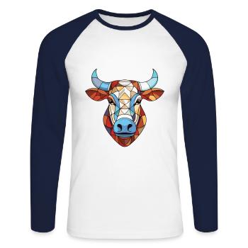 Zebu Aquarelle colorée Animal Animal Illustration - T-shirt baseball manches longues Homme - blanc/marine - Devant - Nik (191cm)