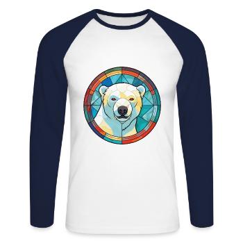 Polar Bear Colorful Watercolor Animal Illustration - Unisex Long Sleeve Baseball T-Shirt - white/navy - Front - Nik (191cm)
