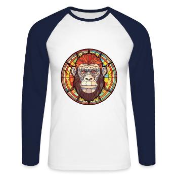 Affe Buntes Aquarell Tier Haustier Illustration - Unisex Baseballshirt langarm - Weiß/Navy - Vorne - Nik (191cm)