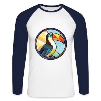 Toucan Aquarelle colorée Animal Animal Illustration - T-shirt baseball manches longues Homme - blanc/marine - Devant - Nik (191cm)