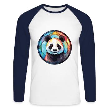 Panda Colorful Watercolor Animal Pet Illustration - Unisex Long Sleeve Baseball T-Shirt - white/navy - Front - Nik (191cm)