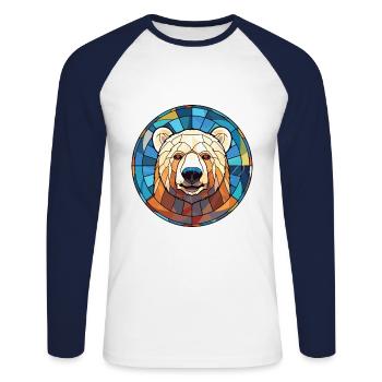 Bear Colorful Watercolor Animal Pet Illustration - Unisex Long Sleeve Baseball T-Shirt - white/navy - Front - Nik (191cm)