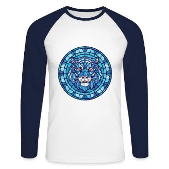 Blauer aquatischer Tiger Buntes Aquarell Tier Haustier - Unisex Baseballshirt langarm - Weiß/Navy - Vorne - Nik (191cm)