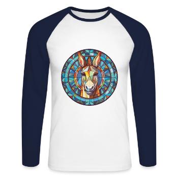 Donkey Colorful Watercolor Animal Pet Illustration - Unisex Long Sleeve Baseball T-Shirt - white/navy - Front - Nik (191cm)