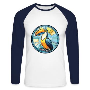 Toucan Aquarelle colorée Animal Animal Illustration - T-shirt baseball manches longues Homme - blanc/marine - Devant - Nik (191cm)