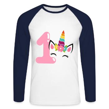 1st birthday. first birthday - Unisex Long Sleeve Baseball T-Shirt - white/navy - Front - Nik (191cm)