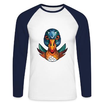 Mandarin Duck Colorful Watercolor Animal Cartoon - Unisex Long Sleeve Baseball T-Shirt - white/navy - Front - Nik (191cm)
