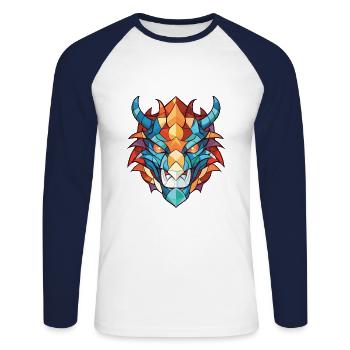 Drache Buntes Aquarell Tier Haustier Illustration - Unisex Baseballshirt langarm - Weiß/Navy - Vorne - Nik (191cm)