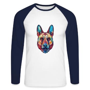 Berger Bullet Chien Aquarelle Colorée Animal - T-shirt baseball manches longues Homme - blanc/marine - Devant - Nik (191cm)