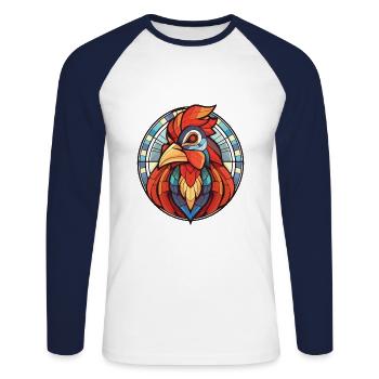 Hahn Bunte Aquarell-Tierillustration - Unisex Baseballshirt langarm - Weiß/Navy - Vorne - Nik (191cm)