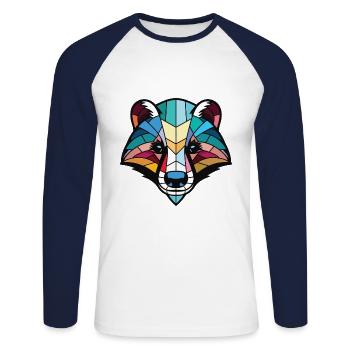 Badger Colorful Watercolor Animal Pet Illustration - Unisex Long Sleeve Baseball T-Shirt - white/navy - Front - Nik (191cm)
