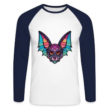 Fledermaus Buntes Aquarell Tier Haustier Illustration - Unisex Baseballshirt langarm - Weiß/Navy - Vorne - Nik (191cm)