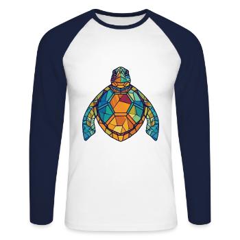 Turtle Colorful Watercolor Animal Pet Illustration - Unisex Long Sleeve Baseball T-Shirt - white/navy - Front - Nik (191cm)