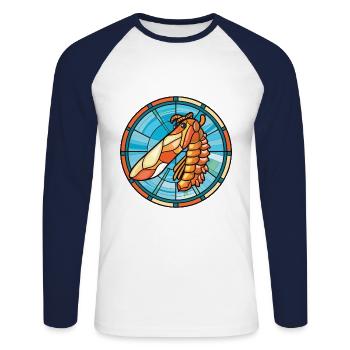 Shrimp Colorful Watercolor Animal Pet Illustration - Unisex Long Sleeve Baseball T-Shirt - white/navy - Front - Nik (191cm)