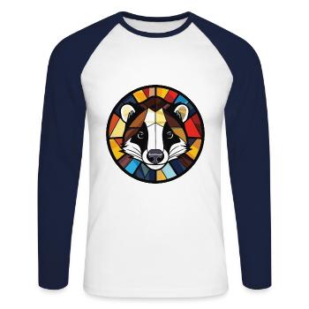Badger Colorful Watercolor Animal Pet Illustration - Unisex Long Sleeve Baseball T-Shirt - white/navy - Front - Nik (191cm)