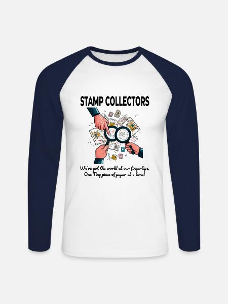 Philately Stamp Collecting Collectors Philatelist - Unisex Long Sleeve Baseball T-Shirt - white/navy
