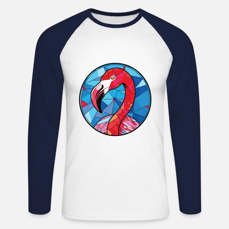 Flamingo Bunte Aquarell-Tierillustration - Unisex Baseballshirt langarm - Weiß/Navy