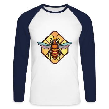 Biene Buntes Aquarell Tier Haustier Illustration - Unisex Baseballshirt langarm - Weiß/Navy - Vorne - Nik (191cm)