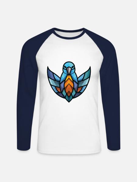 Dove farverig akvarel dyr kæledyr illustration - Langærmet herre-baseballshirt - hvid/marineblå