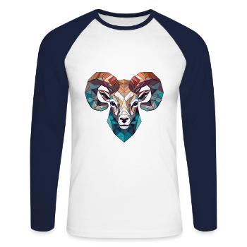 Dickhornschaf Buntes Aquarell Tier Karikatur - Unisex Baseballshirt langarm - Weiß/Navy - Vorne - Nik (191cm)