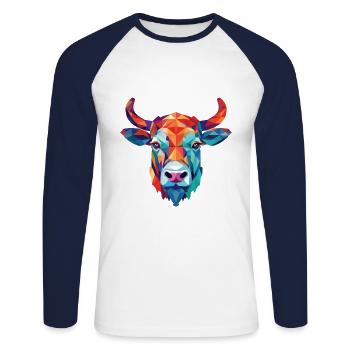 Bull Colorful Watercolor Animal Pet Illustration - Unisex Long Sleeve Baseball T-Shirt - white/navy - Front - Nik (191cm)