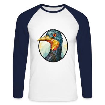 Kormoran Buntes Aquarell Tier Illustration - Unisex Baseballshirt langarm - Weiß/Navy - Vorne - Nik (191cm)