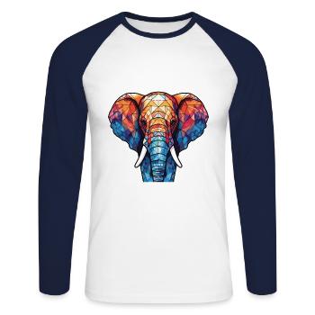 Elefant Bunte Aquarell-Tierillustration - Unisex Baseballshirt langarm - Weiß/Navy - Vorne - Nik (191cm)