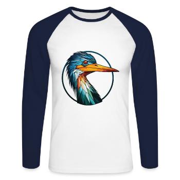 Kormoran Bunte Aquarell-Tierillustration - Unisex Baseballshirt langarm - Weiß/Navy - Vorne - Nik (191cm)