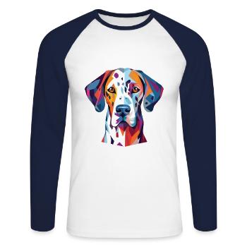 Dalmatiner Hund Buntes Aquarell Tierkarikatur - Unisex Baseballshirt langarm - Weiß/Navy - Vorne - Nik (191cm)
